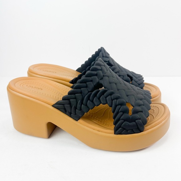 CROCS Shoes - Crocs Brooklyn Woven Heel Platform Sandals Black Women’s size 9 Chunky